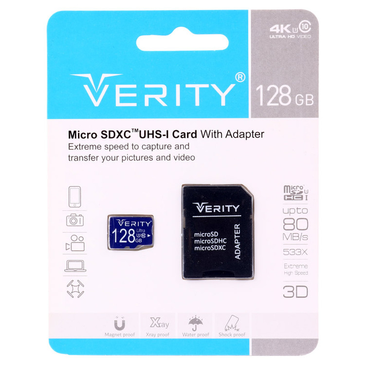رم میکرو ۱۲۸ گیگ وریتی Verity 533X U3 C10 80MB/s + خشاب