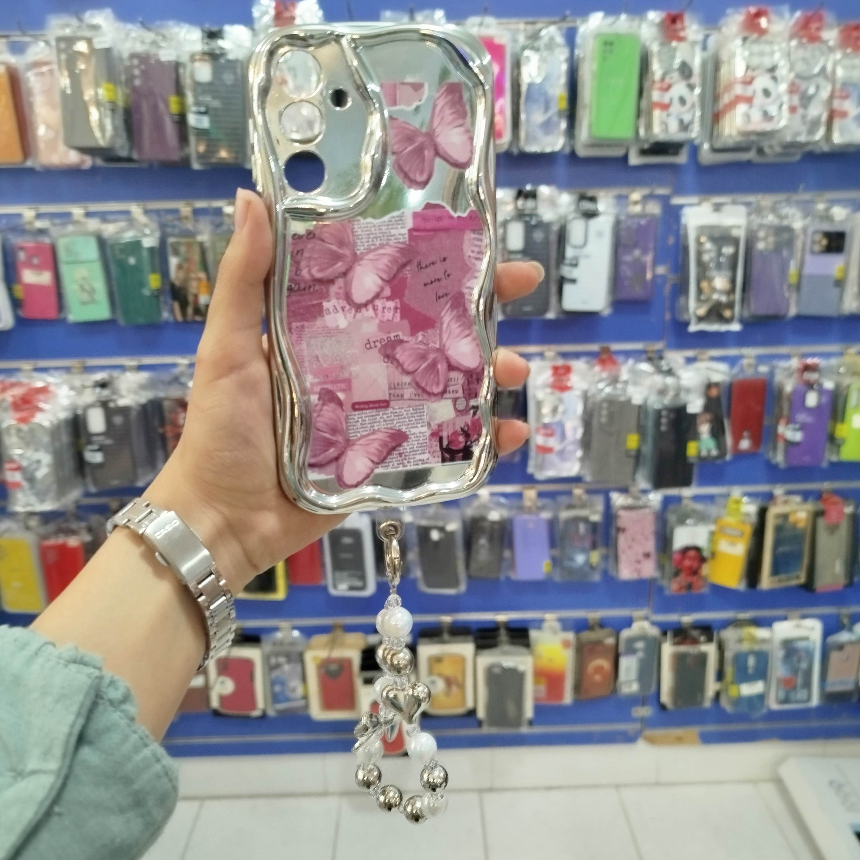 گارد سامسونگ A16 آویزدار پروانه صورتی