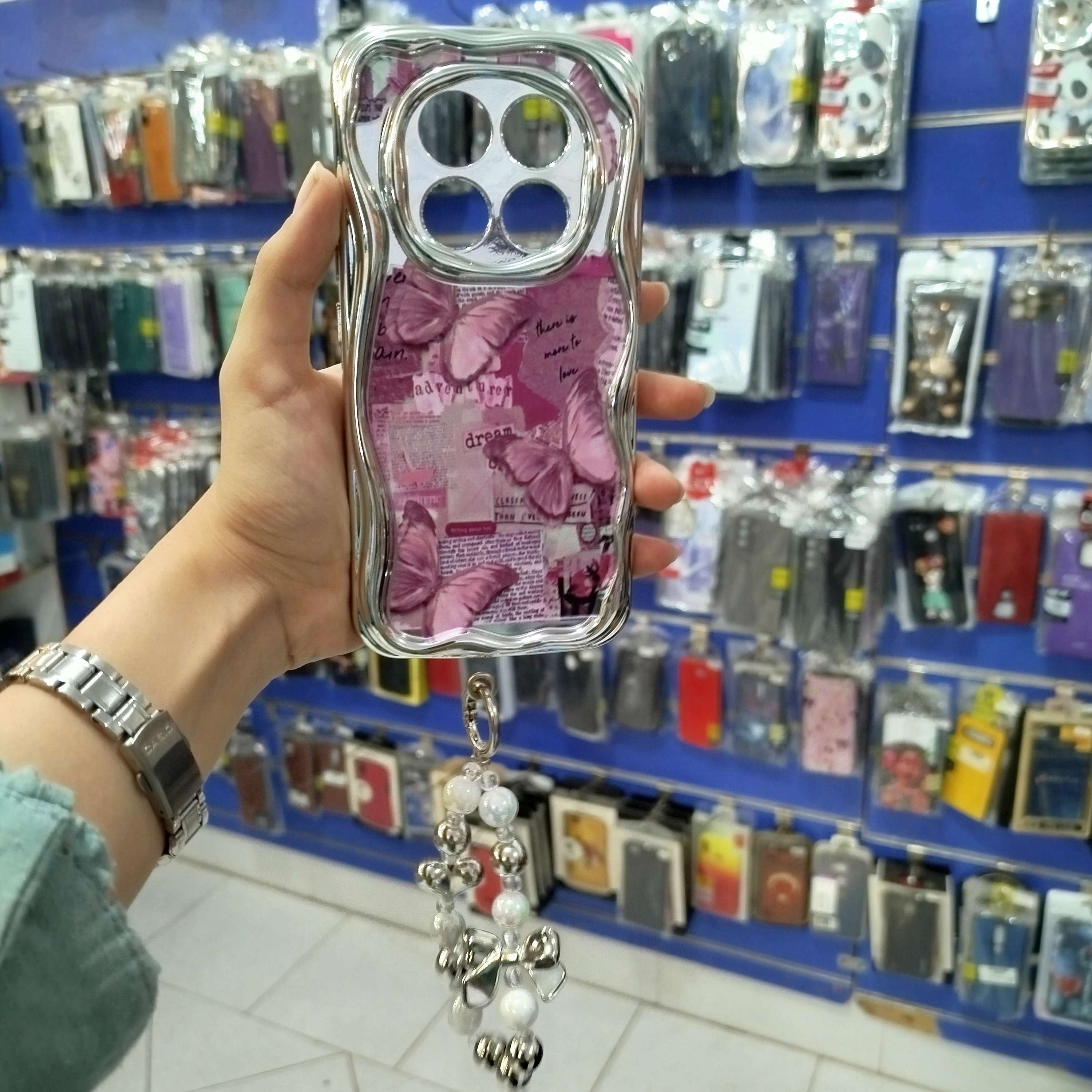 گارد شیائومی نوت 14 پرو آویزدار پروانه صورتی