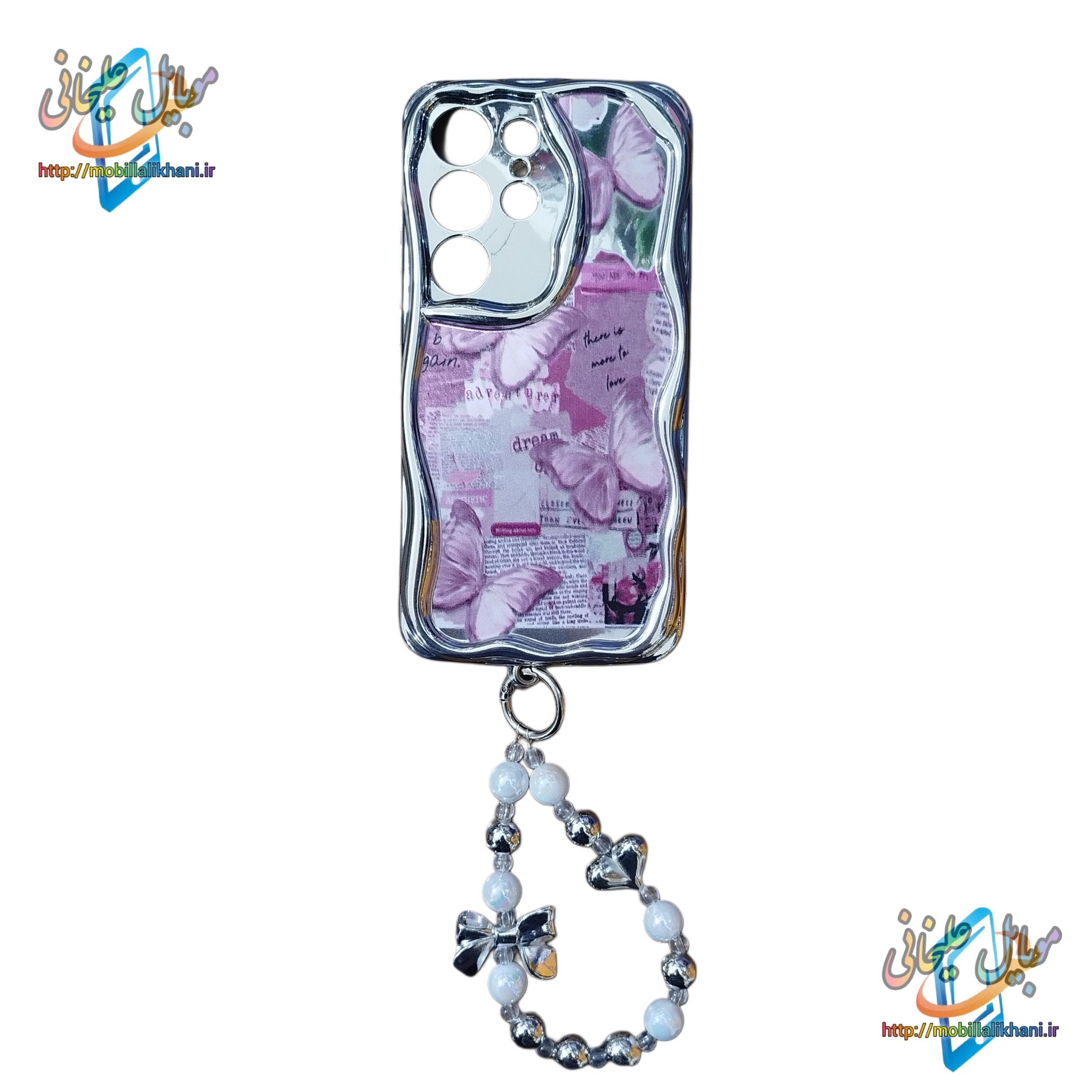 گارد سامسونگ S25 ULTRA آویزدار طرح پروانه صورتی